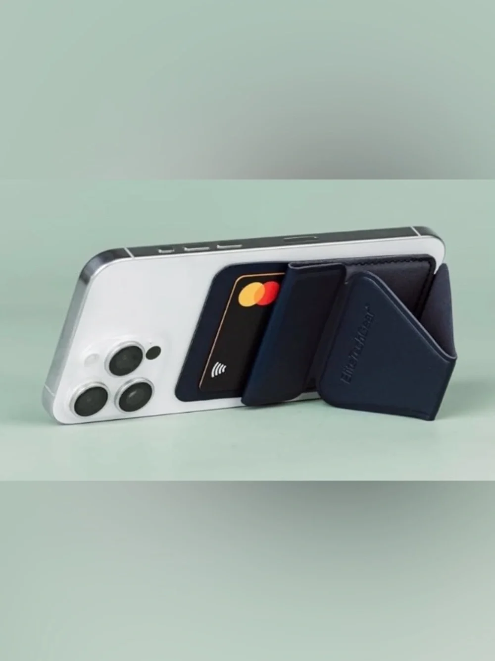 Leather Phone Card Wallet & Kickstand - Navy
